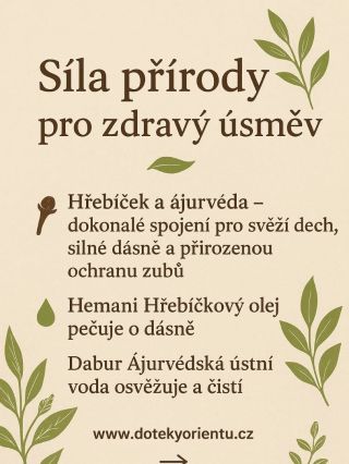 Zdravý úsměv díky síle přírody 🌿 Hřebíček a ájurvéda – dokonalé spojení pro svěží dech, silné dásně a přirozenou ochranu...